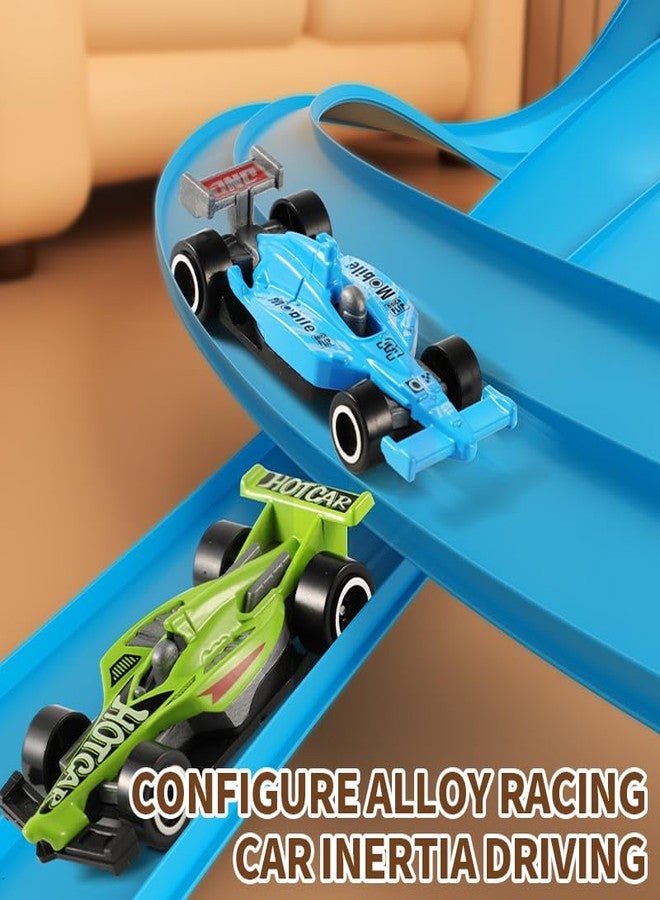 JUGGPENG 13 Ft Flexible Race Car Track, Portable Dual Sided Racetrack with 2 Car & Suction Cups, Compatible with 1/64 Diecast Cars, Classic Long Rolls Up Race Track for Boys Girls - Image 5